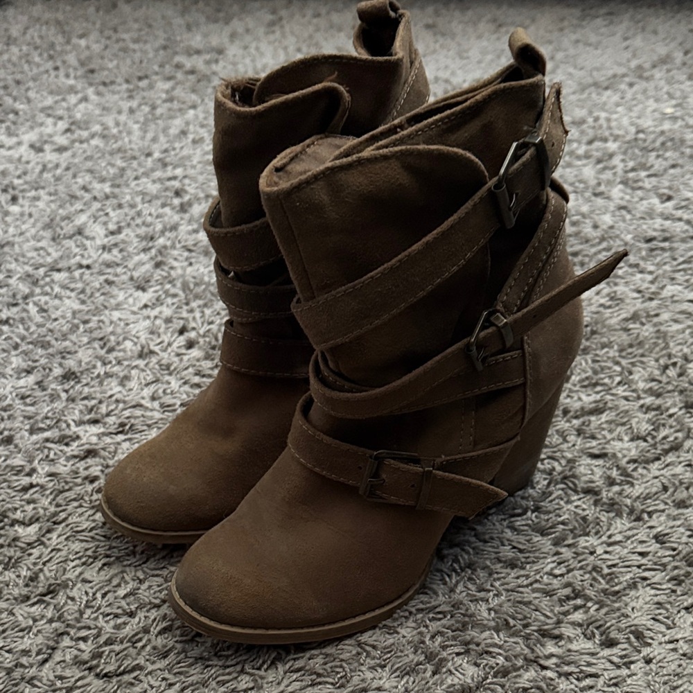 Not Rated Dark Brown Heeled Boots with Buckle Straps
